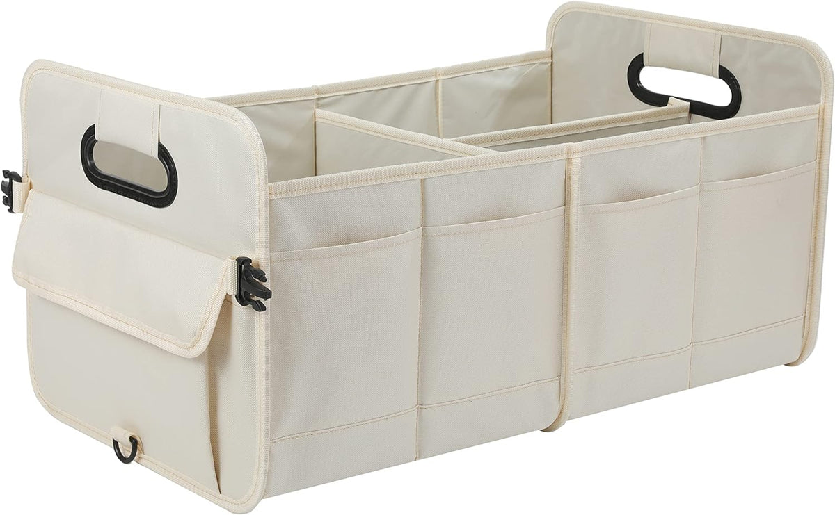 AOKJOY Car Trunk Organizer Car Storage Organizer Collapsible Multi Compartment Car Organizer Adjustable Straps for SUV(Beige)