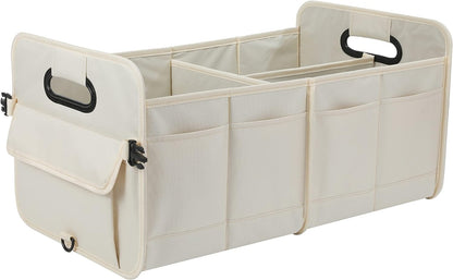 AOKJOY Car Trunk Organizer Car Storage Organizer Collapsible Multi Compartment Car Organizer Adjustable Straps for SUV(Beige)