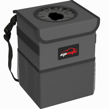 EPAuto Waterproof Car Trash Can with Lid and Pockets, 2.5 Gal, Black