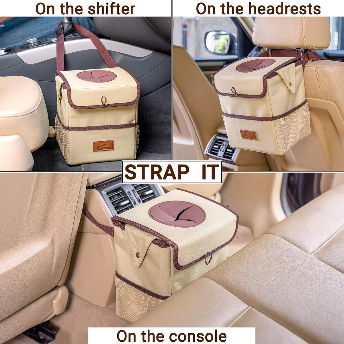 Creathing Car Trash Can, Removable Liner, Anti-Slip, Touring Edition, 2 Gal