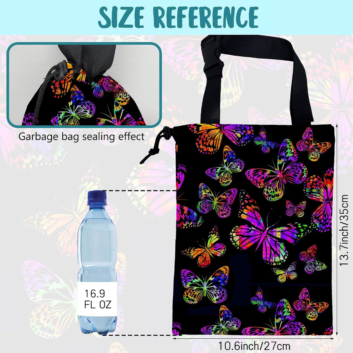 Car Garbage Bag Watercolor Colorful Butterflies Hanging Canvas Car Trash Bag Waterproof Drawstring Car Back Seat Organizer for Car Back Front Seat Console with Adjustable Buckle