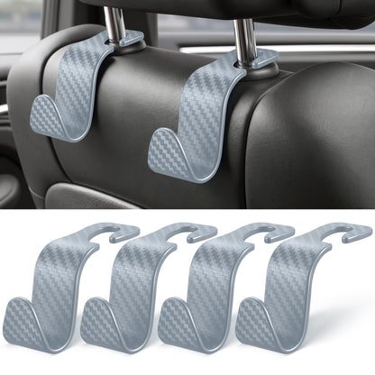 SINGARO Universal 4 Pack Car Seat Headrest Purse Hook, Carbon Fiber Back Seat Hook Storage Organizer Hanger for Purse Handbag Coat, Car Interior Accessories(Black)