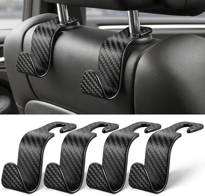 SINGARO Universal 4 Pack Car Seat Headrest Purse Hook, Carbon Fiber Back Seat Hook Storage Organizer Hanger for Purse Handbag Coat, Car Interior Accessories(Black)