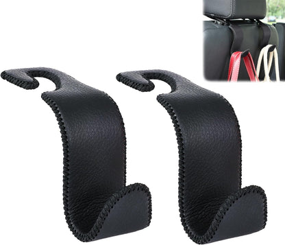 Car Seat Headrest Hook 55lb Heavy Duty Metal Hanger with Leather for Bags