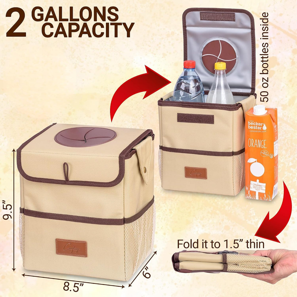 Creathing Car Trash Can, Removable Liner, Anti-Slip, Touring Edition, 2 Gal