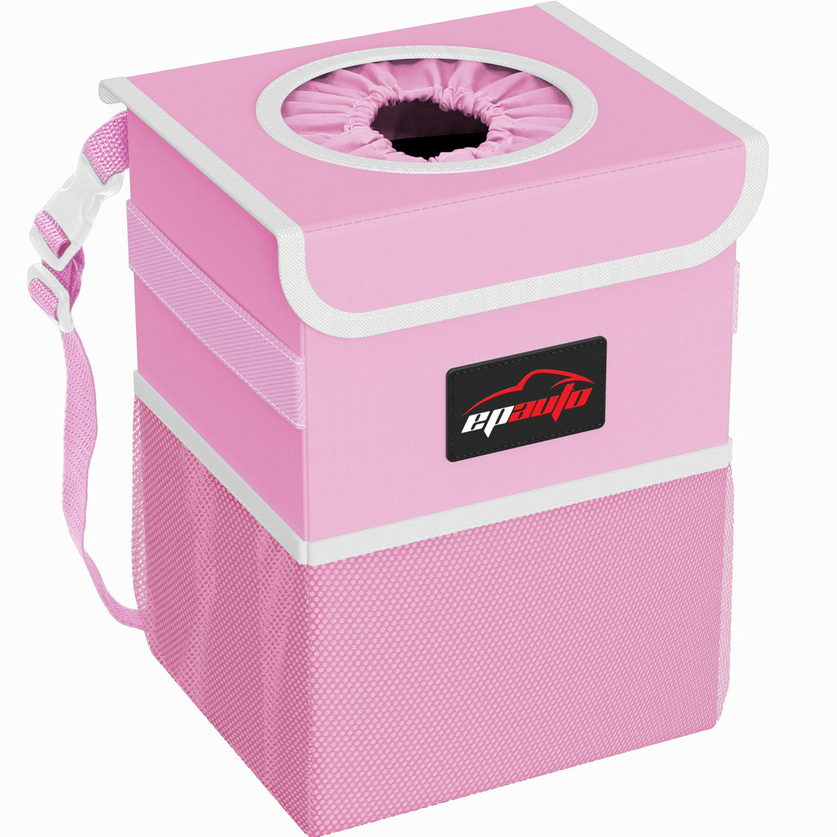 EPAuto Waterproof Car Trash Can with Lid and Pockets, 2.5 Gal, Black