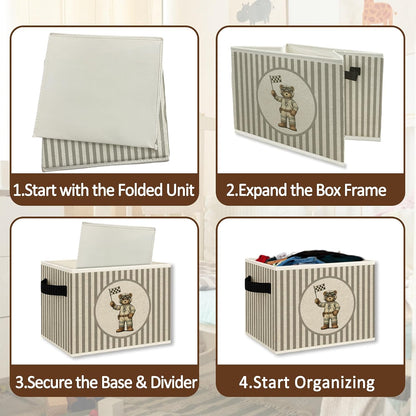 Race Car Bear Nursery Storage Bins Box Collapsible Basket