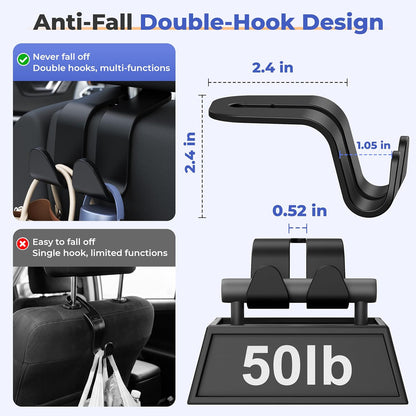 Amooca Car Headrest Hooks Heavy Duty Purse Hanger for Handbags 2 Pack
