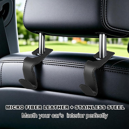 Headrest Hooks for Car, 2 Pack Back Seat Purse Hook Leather Hanger Holder Hook for Hanging Purses and Bags and Coats Black