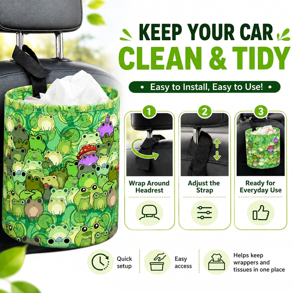 Flowers Car Trash Can Waterproof Hanging Garbage Bag for Back Seat