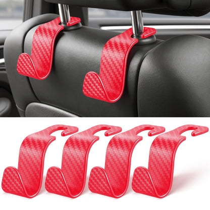 SINGARO Universal 4 Pack Car Seat Headrest Purse Hook, Carbon Fiber Back Seat Hook Storage Organizer Hanger for Purse Handbag Coat, Car Interior Accessories(Black)