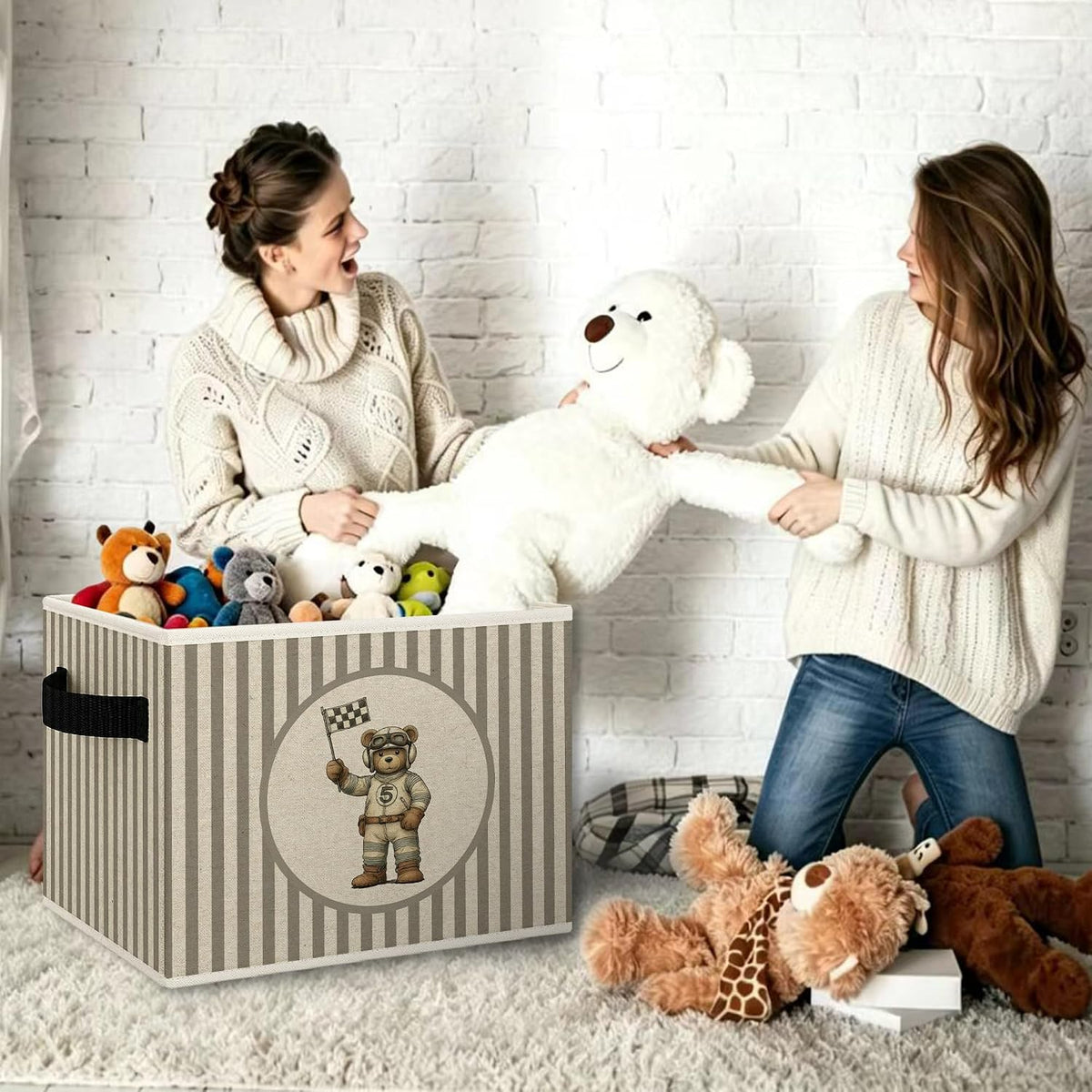 Race Car Bear Nursery Storage Bins Box Collapsible Basket