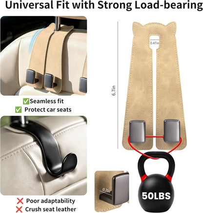 Amooca Car Headrest Hooks 2-Pack Suede Seat Organizer with Metal Core