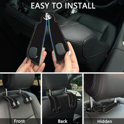 Blusabaca 2PCS Car Seat Headrest Hooks, Purses Bags Holder, Black