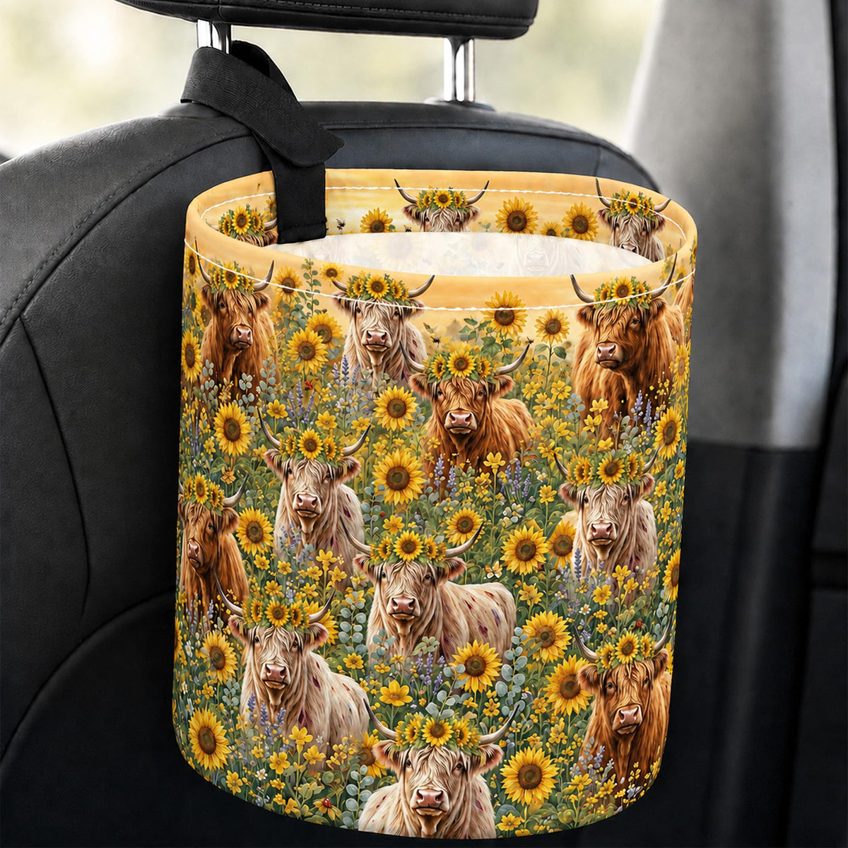 Flowers Car Trash Can Waterproof Hanging Garbage Bag for Back Seat