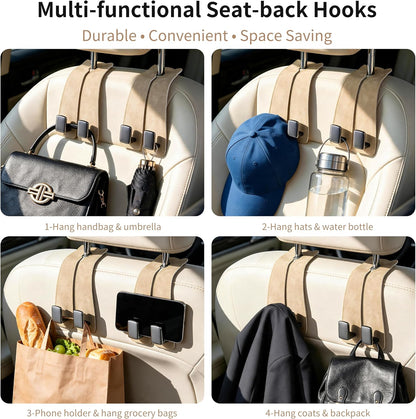 Amooca Car Headrest Hooks 2-Pack Suede Seat Organizer with Metal Core