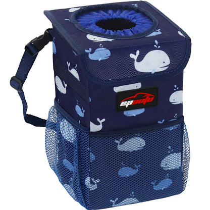 EPAuto Waterproof Car Trash Can with Lid and Pockets, 2.5 Gal, Black
