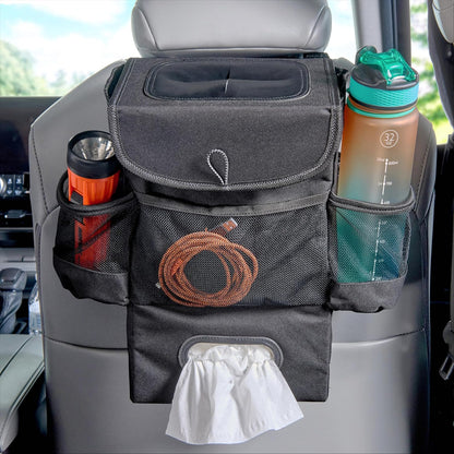 High Road Car Seatback Organizer - Hanging Car Trash Can with Tissue Holder