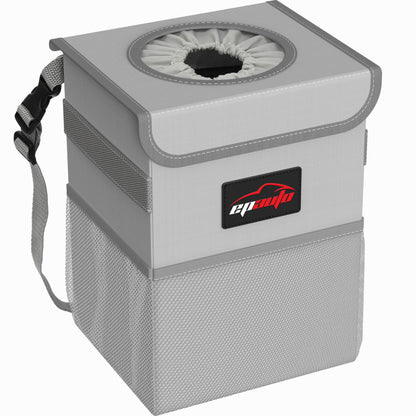 EPAuto Waterproof Car Trash Can with Lid and Pockets, 2.5 Gal, Black