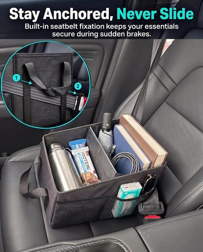Car Seat Organizer, Collapsible Front Seat Storage Box, Black
