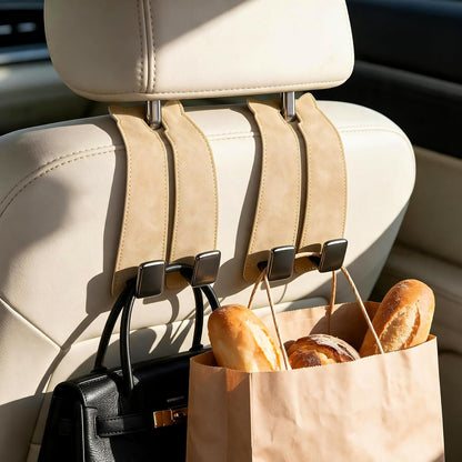 Amooca Car Headrest Hooks 2-Pack Suede Seat Organizer with Metal Core